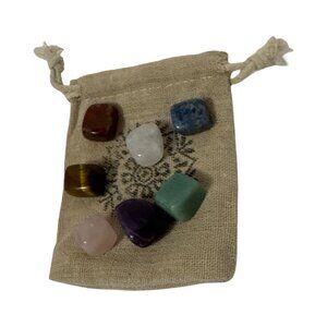 7-Piece Tumbled Gemstone Worry Stones With Drawstring Burlap Pouch